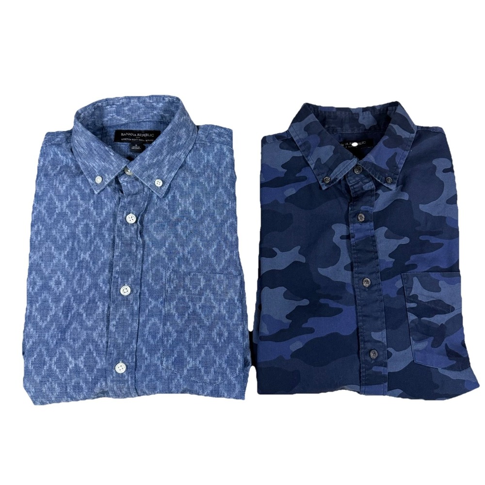 Banana Republic Slim Fit Men's Small‎ Printed Blue Cotton Button Down Shirt Lot